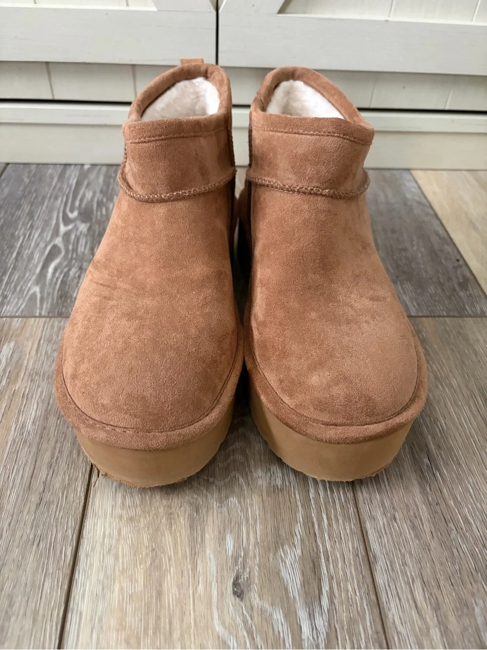 Madden Girl Embrace Suede Slip-On Platform Chestnut Mini Ankle Boots